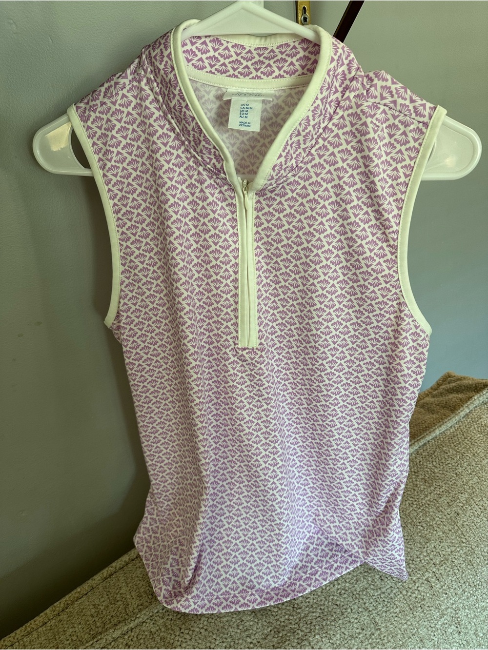Sigrid Olsen Lavender Patterned Zip Mock Neck Tank
